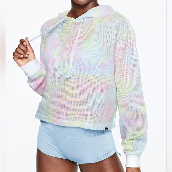 Pink by Victoria's Secret Cropped Cotton Mesh Tie-Dye Beach Cover Up, EUC! - Picture 1 of 10